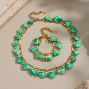 Ensemble Collier Et Collier En Acier Inoxydable Imperméable Et Coquillage Naturel h5 Image3