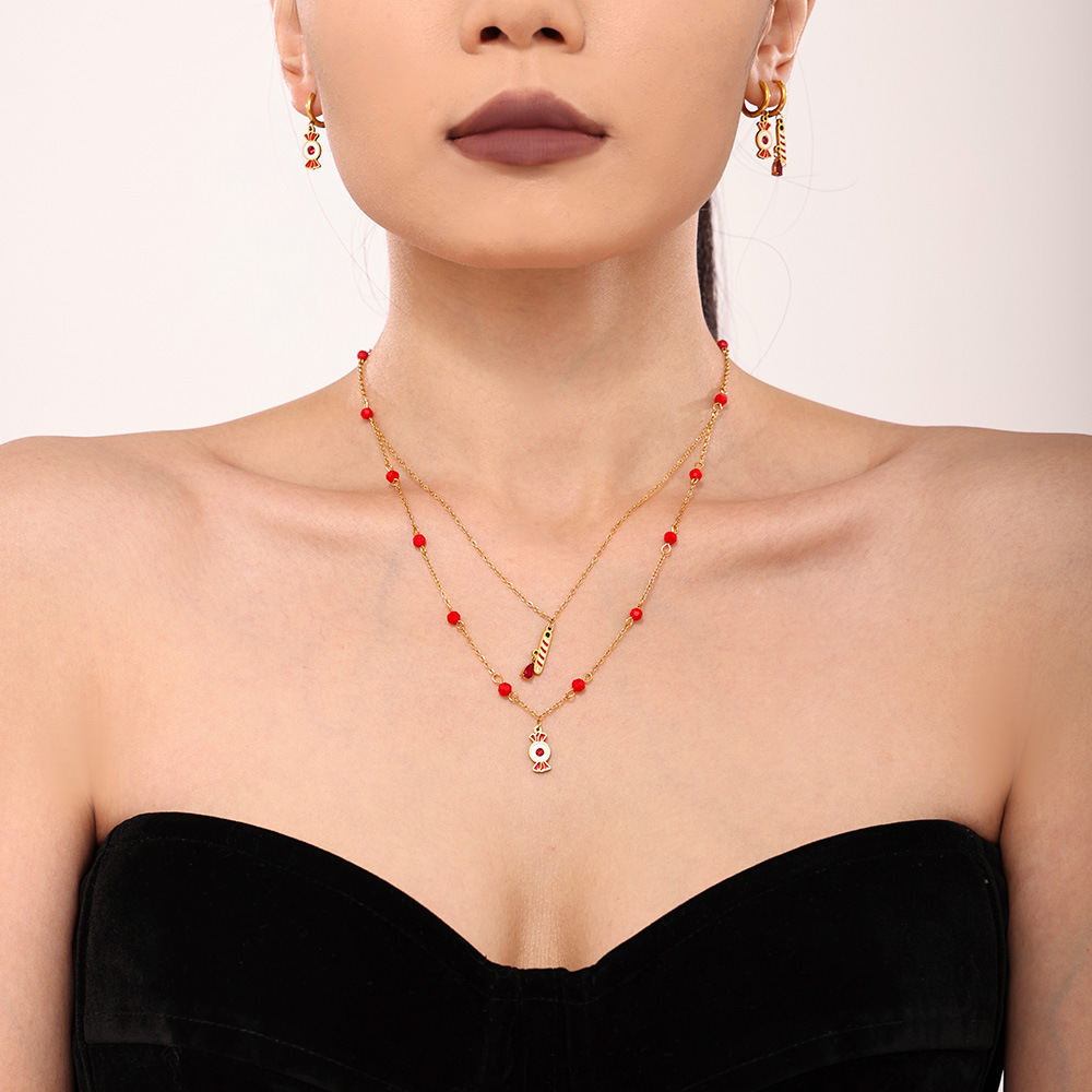 Ensembles De Bijoux Pour Femmes En Acier Inoxydable, Étanches, Couleur Or Et Grenat, Motif Noël Image3