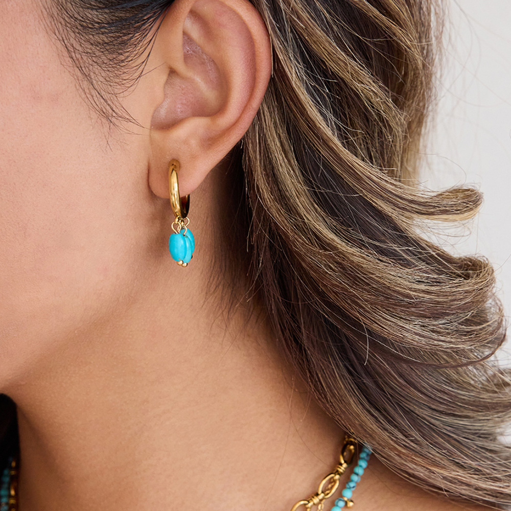 Boucles D'Oreilles Pendantes Élégantes Pour Femme, En Acier Inoxydable Doré Et Calaite, Imperméables, Avec Une Paire De Pierres. h5Image3