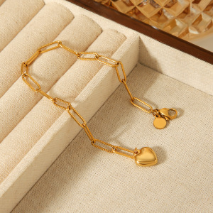 Bracelet À Maillons Pour Femme, En Acier Inoxydable, Couleur Or, Avec Motif Cœur Simple (1 Pièce). h5 Image5