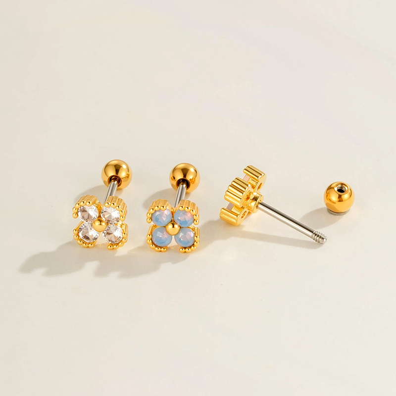 Boucle D'Oreille Piercing Fleur Cuivre Zircon 1 Pièce Image3