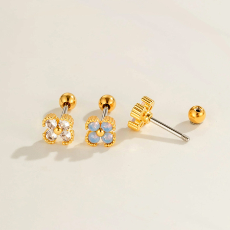 Boucle d'oreille piercing fleur cuivre zircon 1 pièce 2