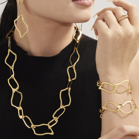 Ensembles de bijoux pour femmes en acier inoxydable imperméable, de forme rectangulaire irrégulière et minimaliste, couleur or 2