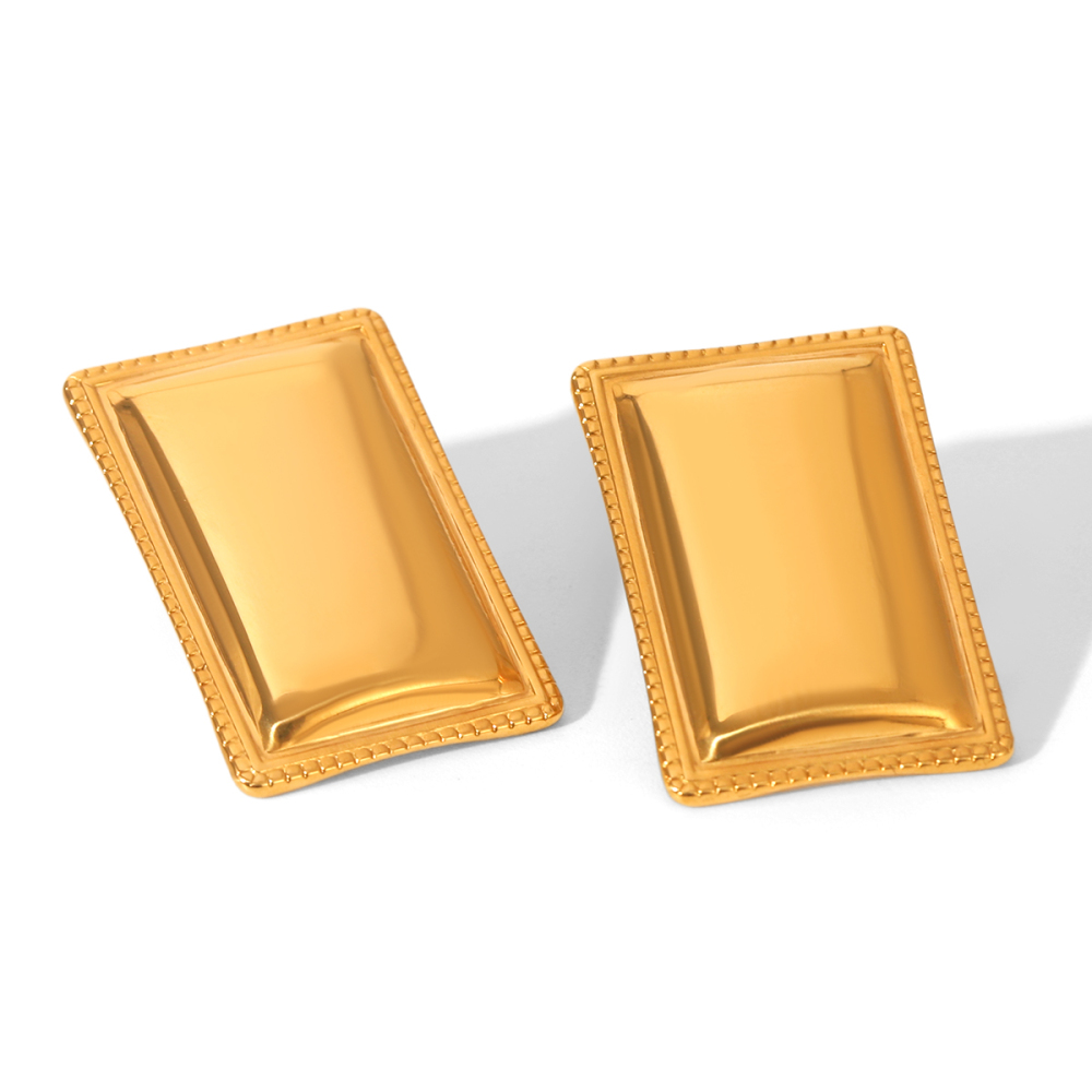 Boucles D'Oreilles Puces Rectangulaires Simple Series Daily En Acier Inoxydable Étanche Couleur Or Pour Femme (1 Paire) 