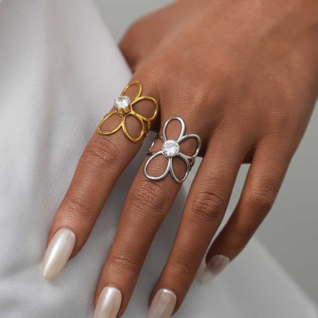 Bague femme simple, collection Daily Flower, en acier inoxydable étanche (1 pièce). 2