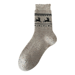 1 Paire De Chaussettes Mi-Mollet En Laine Épaisse À Motif De Noël Et D'Élan Pour Femme h5 Image4