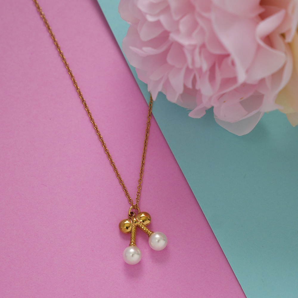 Collier Pendentif Femme En Acier Inoxydable Doré, Étanche, Motif Nourriture Décontractée (1 Pièce) Image4