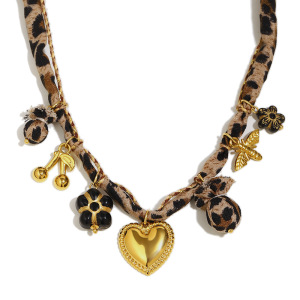 Collier Pendentif Femme Rétro En Forme De Cœur Et Cerise, En Acier Inoxydable Étanche Couleur Or (1 Pièce) h5 Image4