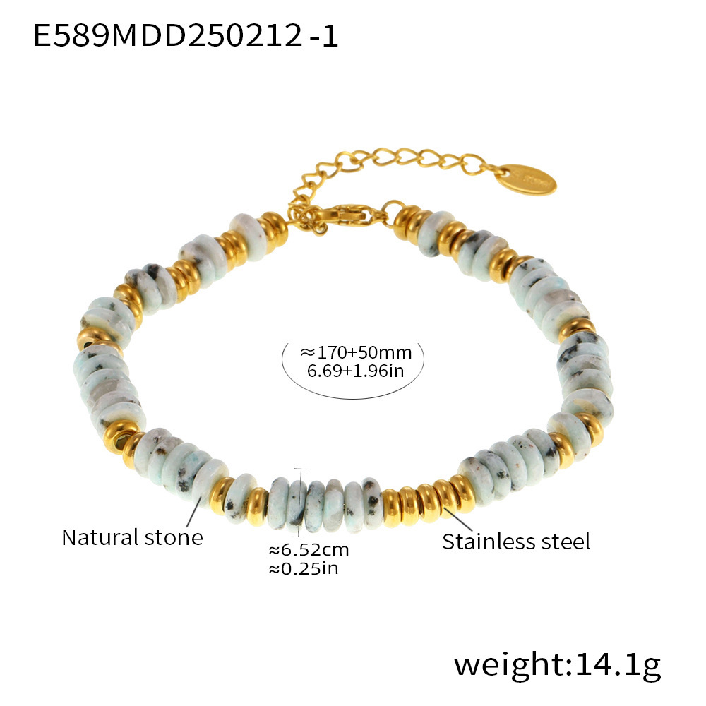 Bracelet Rétro Pour Femme En Perles De Pierre Naturelle, Acier Inoxydable, Couleur Or, Étanche (1 Pièce).