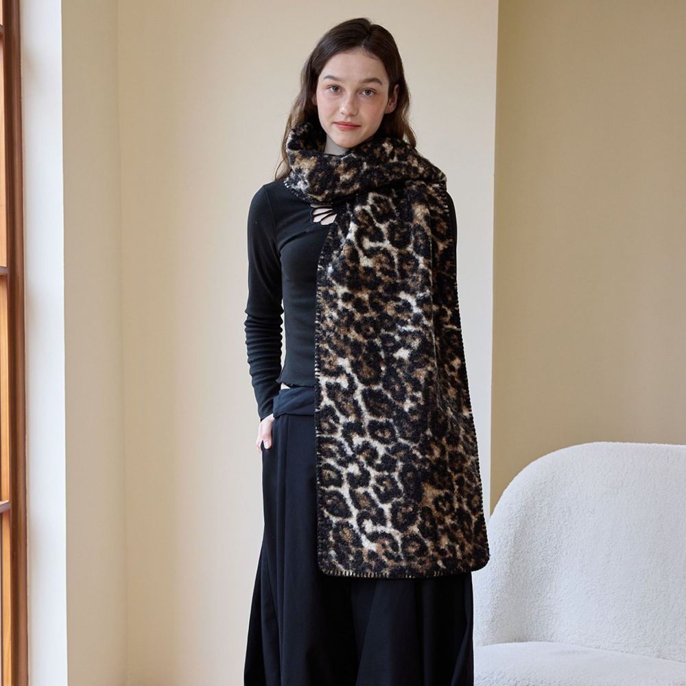 Écharpe D'Hiver Rétro En Polyester À Imprimé Léopard Pour Femme, 1 Pièce