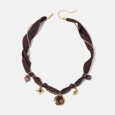Collier pendentif étanche en acier inoxydable et émail lune