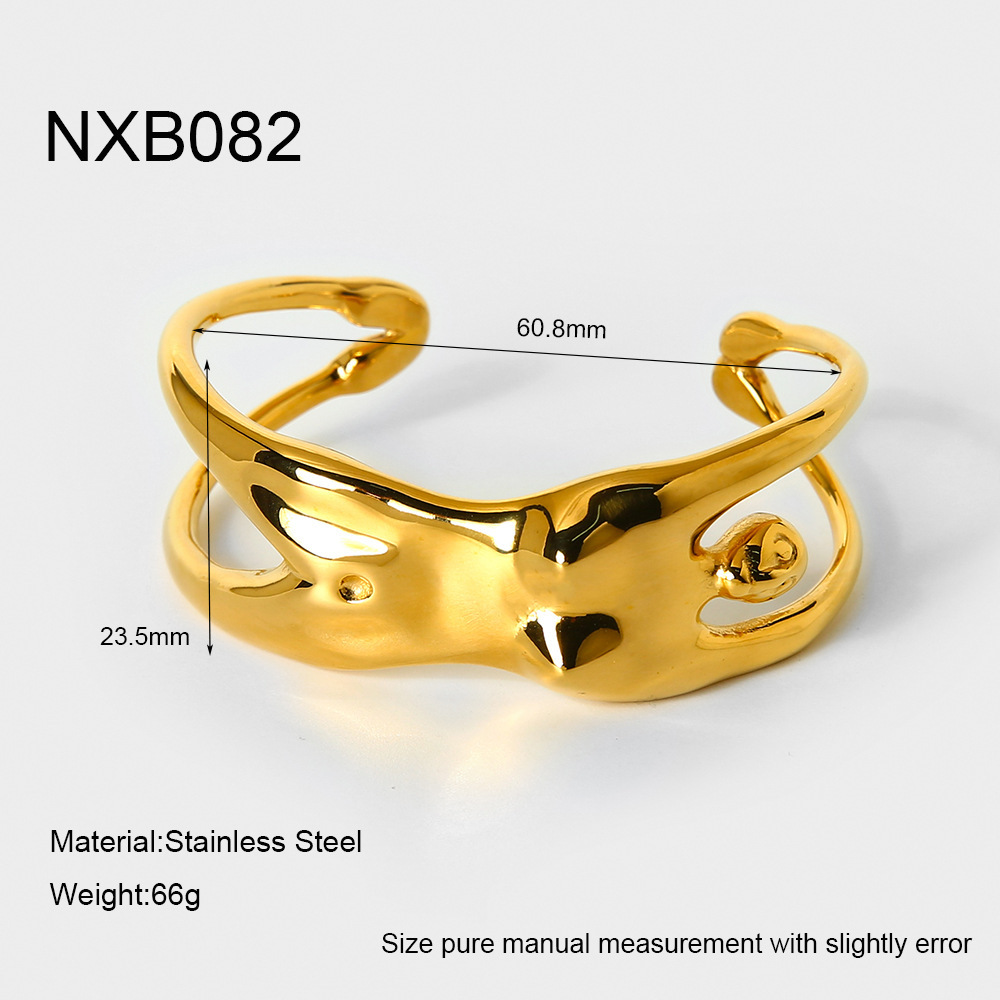 Bracelet Manchette Classique Rétro En Acier Inoxydable, Étanche, Couleur Or, Pour Femme (1 Pièce). 