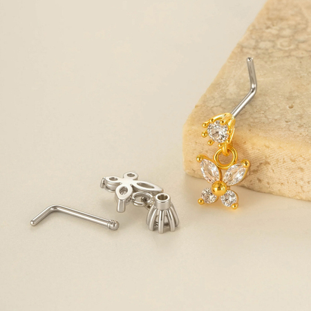 1 Piercing De Nez Papillon En Cuivre Doré Et Zircon 2