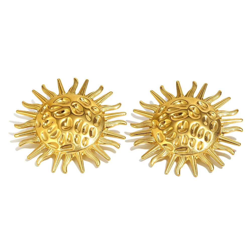 1 Paire De Boucles D'Oreilles Puces Pour Femme En Acier Inoxydable Doré, Imperméables, À Texture Martelée. 