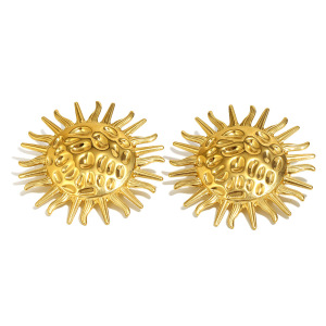 1 Paire De Boucles D'Oreilles Puces Pour Femme En Acier Inoxydable Doré, Imperméables, À Texture Martelée. h5 
