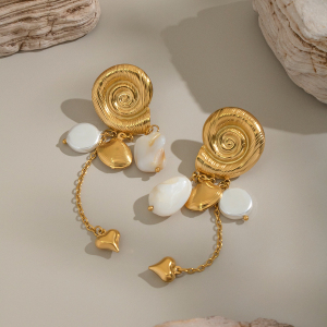 Boucles D'Oreilles Pendantes En Acier Inoxydable Doré, Étanches, En Forme De Coquillage (1 Paire) h5 Image4