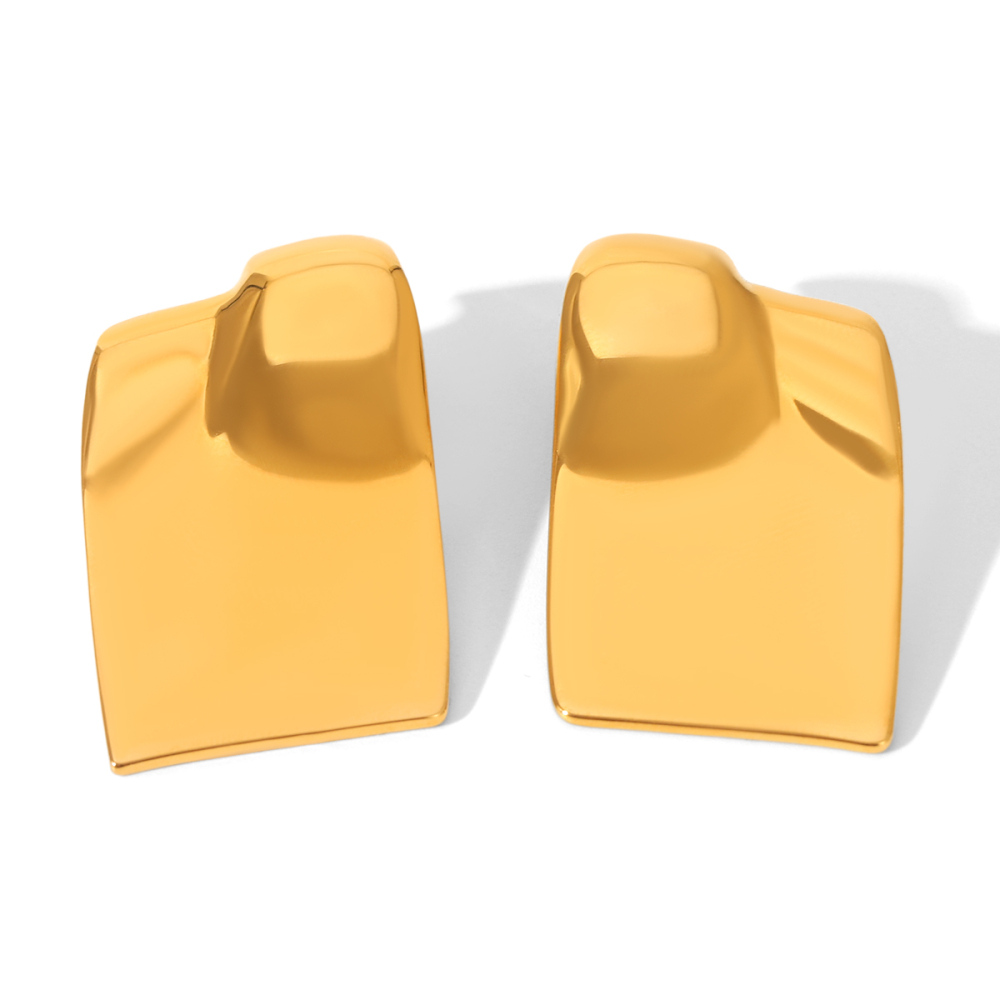 1 Paire De Boucles D'Oreilles Puces Rectangulaires Pour Femme, En Acier Inoxydable Étanche, Couleur Or, À Porter Au Quotidien.