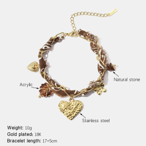 Bracelet En Acier Inoxydable Étanche Avec Breloque Cœur En Acrylique Couleur Or h5