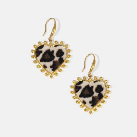 Boucles d'oreilles pendantes en acier inoxydable imperméables à motif léopard et cœur
