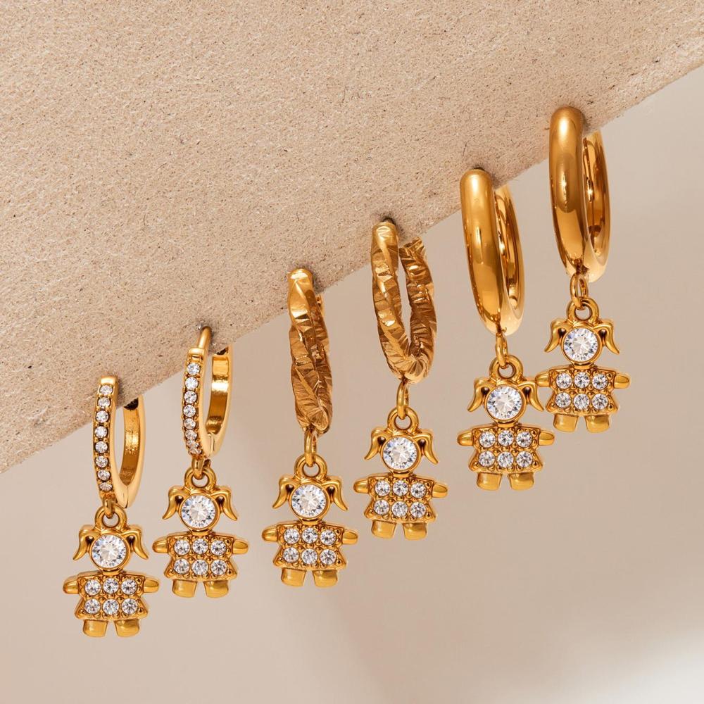 1 Paire De Boucles D'Oreilles Pendantes Pour Femme, Motif Singe Mignon, En Acier Inoxydable, Couleur Or, Étanches, Avec Zircon. Image5