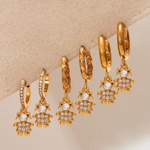 1 Paire De Boucles D'Oreilles Pendantes Pour Femme, Motif Singe Mignon, En Acier Inoxydable, Couleur Or, Étanches, Avec Zircon. h5 Image5