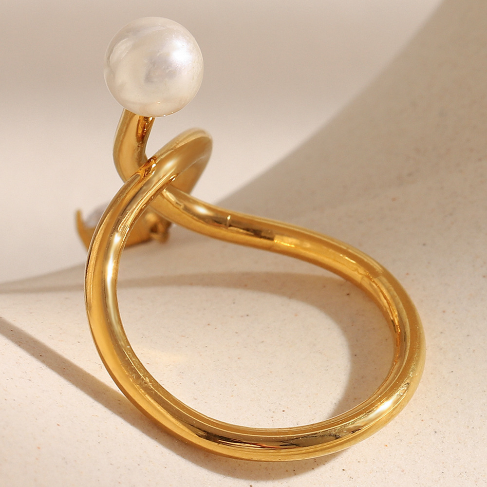 Bague Pour Femme En Acier Inoxydable Torsadé, Étanche, Couleur Or, Sertie D'Un Zircon. Image4