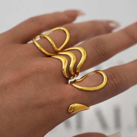 Bague tendance en acier inoxydable doré, forme simple et irrégulière (1 pièce), étanche.