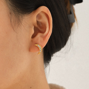 Ensemble De Boucles D'Oreilles Luxueuses Pour Femme, En Acier Inoxydable Doré, Ornées De Zircon, Représentant Une Étoile Et La Lune. h5 Image3