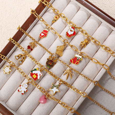 Bracelet à breloques de Noël en acier inoxydable étanche, couleur or (1 pièce) 2