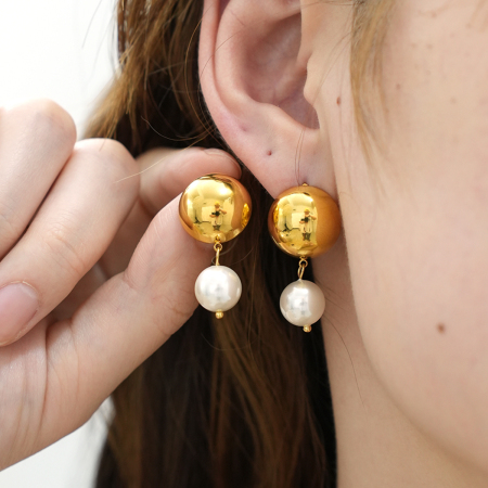 Boucles d'oreilles puces rétro patchwork en acier inoxydable, couleur or, imperméables, pour femme (1 paire)