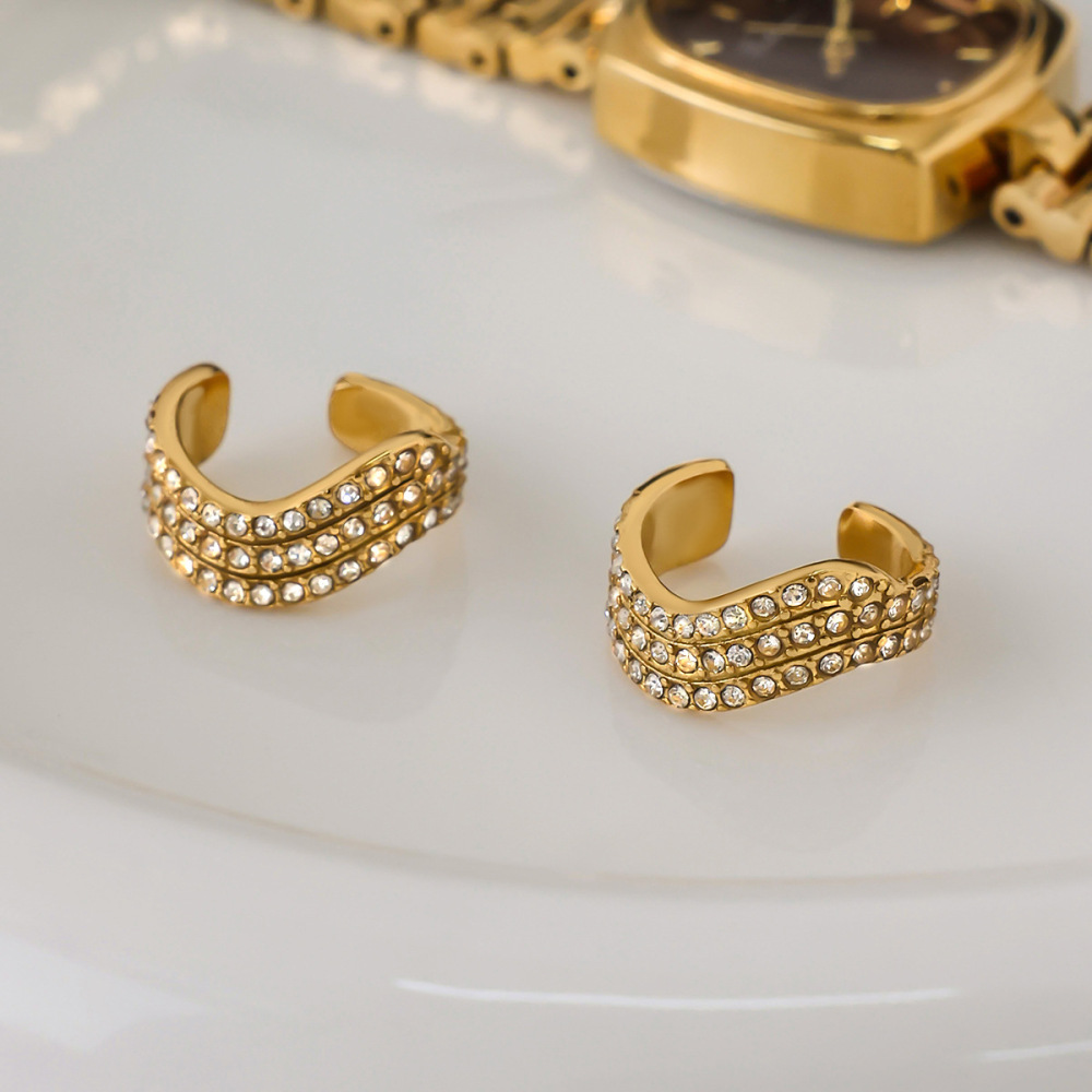 1 Paire De Manchettes D'Oreilles Pour Femmes, Collection Intricate Series Classic Curve, En Acier Inoxydable Étanche, Couleur Or h5Image5