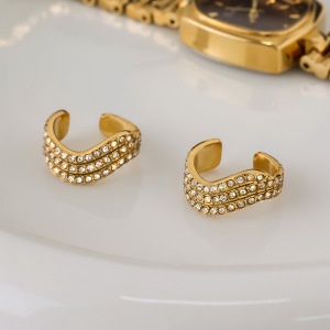 1 Paire De Manchettes D'Oreilles Pour Femmes, Collection Intricate Series Classic Curve, En Acier Inoxydable Étanche, Couleur Or h5 Image5