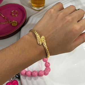 Bracelet Jonc Pour Femme, Motif Marteau Classique, En Acier Inoxydable, Couleur Or, Étanche (1 Pièce) h5 Image6