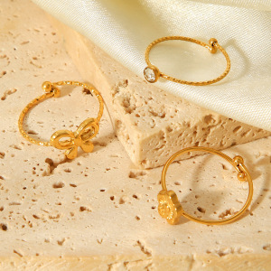 Bagues Pour Femmes En Acier Inoxydable, Imperméables, Serties De Zircon Et Ornées De Fleurs, Collection Simple Series À Plusieurs Niveaux. h5 Image5