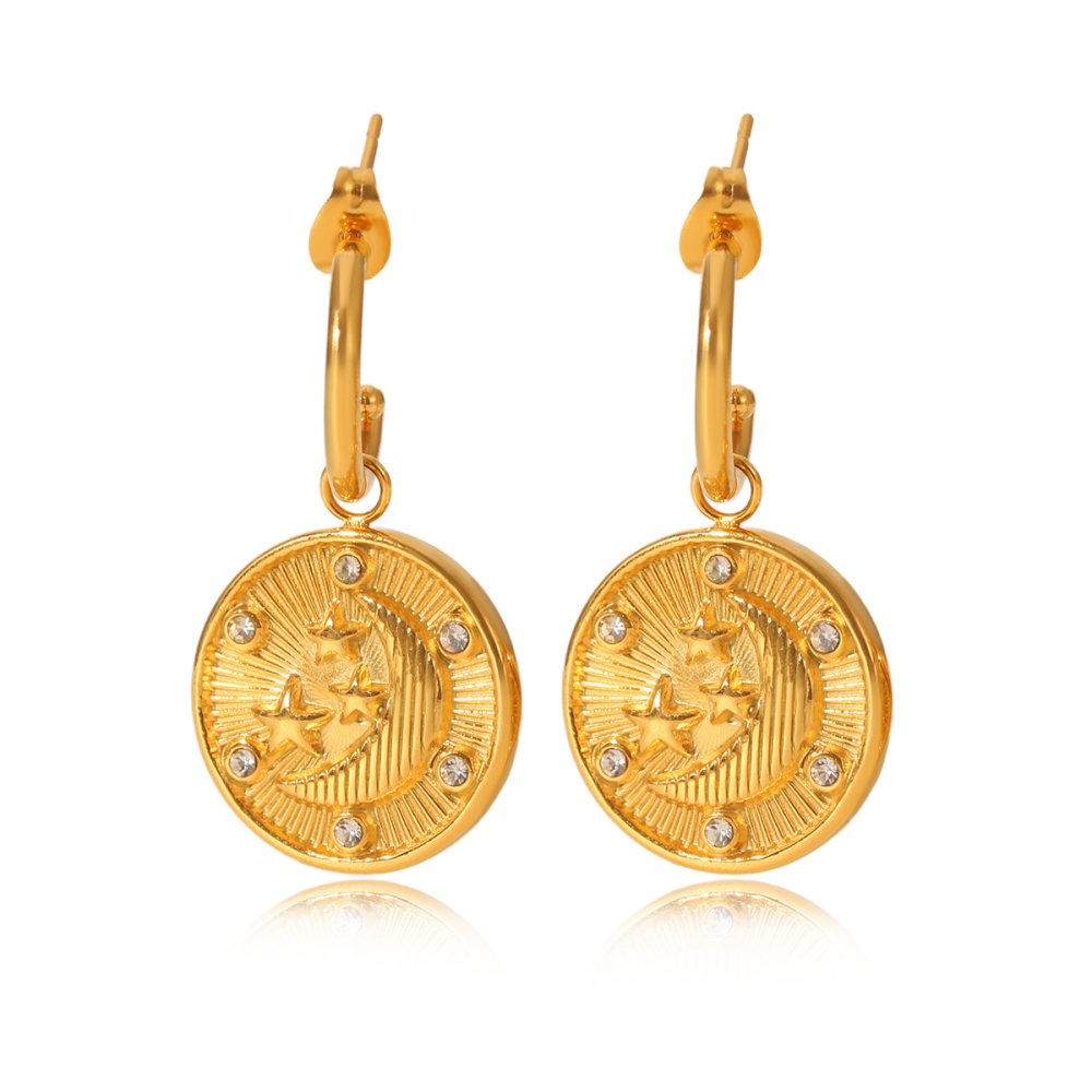 1 Paire De Boucles D'Oreilles Pendantes Daily Cross Pour Femme, En Acier Inoxydable Étanche, Couleur Or, Avec Zircon. 