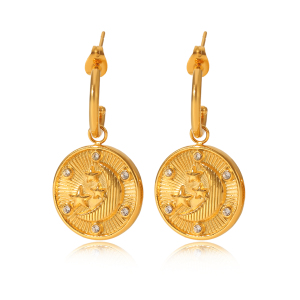 1 Paire De Boucles D'Oreilles Pendantes Daily Cross Pour Femme, En Acier Inoxydable Étanche, Couleur Or, Avec Zircon. h5 