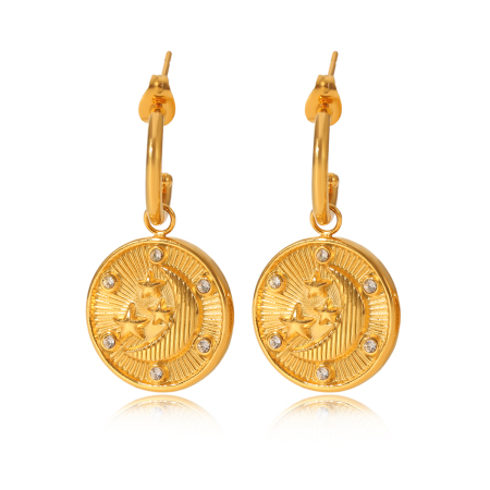 1 paire de boucles d'oreilles pendantes Daily Cross pour femme, en acier inoxydable étanche, couleur or, avec zircon.