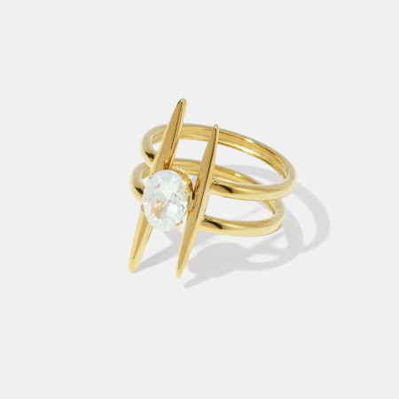 Bague en acier inoxydable étanche avec zircon de forme irrégulière et pierre précieuse couleur or 2