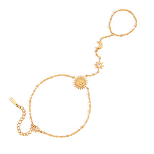 Bracelet Chaîne Classique Soleil Et Lune Pour Femme, En Acier Inoxydable Étanche, Couleur Or (1 Pièce). h5 