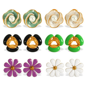 1 Paire De Boucles D'Oreilles À Clous En Acier Inoxydable Étanches, Style Rétro, Avec Motif Floral En Émail. h5 Image4