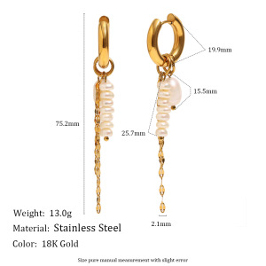 Boucles D'Oreilles Pendantes Élégantes Pour Femme, En Acier Inoxydable Doré, Avec Perles Et Pompons. 1 Paire. h5 Image2