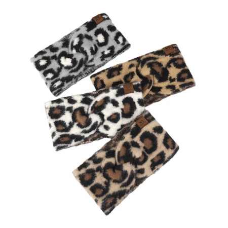 1 bandeau à cheveux polyvalent à large bord en tricot imprimé léopard pour femme 2