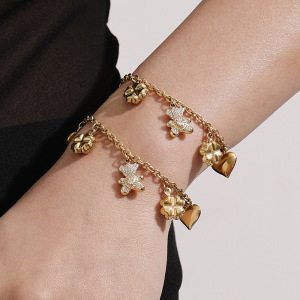 Ensembles De Bijoux Pour Femmes En Acier Inoxydable Imperméable, Couleur Or, Avec Ours Mignon Et Trèfle h5 Image4