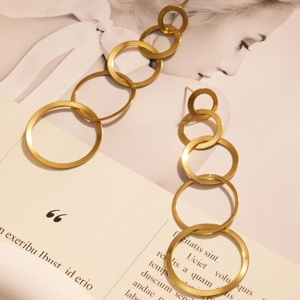Ensembles De Bijoux Pour Femmes Casual Circle En Acier Inoxydable Étanche Couleur Or h5Image6
