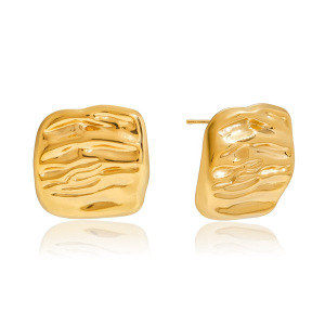 1 Paire De Boucles D'Oreilles Puces Pour Femme, En Acier Inoxydable Doré, Imperméables, À Fines Rayures Ondulées h5 