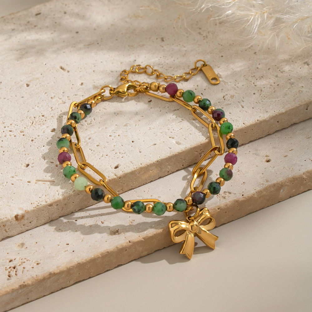 Bracelet En Acier Inoxydable Étanche Avec Perles De Pierre Naturelle (1 Pièce) Image5