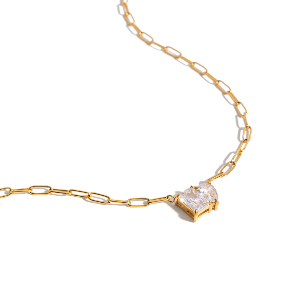 Collier Pendentif Femme Luxueux, Rectangulaire, En Acier Inoxydable, Étanche, Couleur Or, Avec Zircon, 1 Pièce Image7