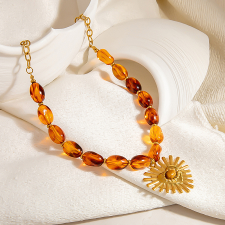 Collier élégant en forme de cœur, en acier inoxydable, imperméable et orné de pierres naturelles, pour femme (1 pièce)