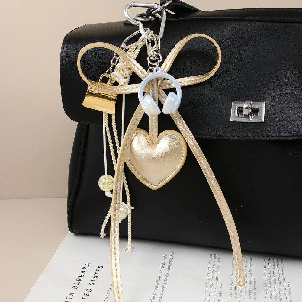 1 Breloque De Sac Pour Femme En Pu, Série Classique, Motif Cœur Rétro Image3