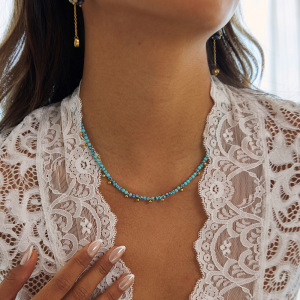 Collier De Perles Pour Femme, 1 Pièce, Perles De Calaïte, Pierres Naturelles, Couleur Or h5 Image3